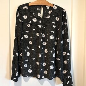 J Crew Factory floral cuffed blouse